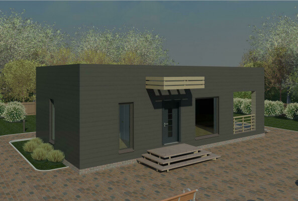 Проект дома одноэтажного дома с террасой 70 кв.м. 93/н-17.. Фасады, планировки(анонс).